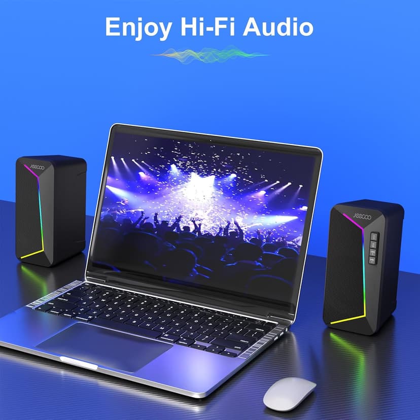 Jeecoo M30 Bluetooth Computer Speakers, PC Gaming Speakers for Desktop with Crisp Stereo Sound, Dynamic LED Modes, Easy-Access Control, 10W - USB-Powered