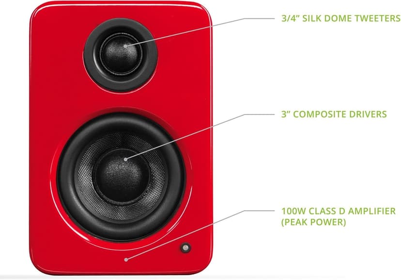 Kanto YU2GR PC Gaming Desktop Speakers | 3" Composite Drivers | 3/4" Silk Dome Tweeter | Class D Amplifier | 100 Watts | Built-in USB DAC | Subwoofer Output | Pair | Gloss Red