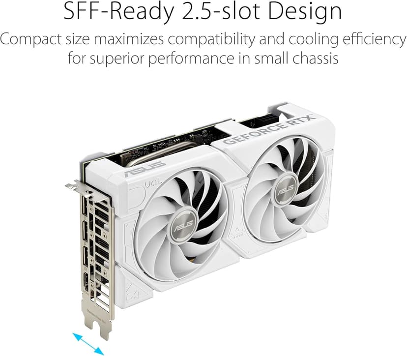 ASUS Dual GeForce RTX™ 4060 EVO White OC Edition 8GB GDDR6 (PCIe 4.0, 8GB GDDR6, DLSS 3, HDMI 2.1a, DisplayPort 1.4a, Axial-tech Fan Design, 0dB Technology, Dual BIOS, Auto-Extreme Tech)