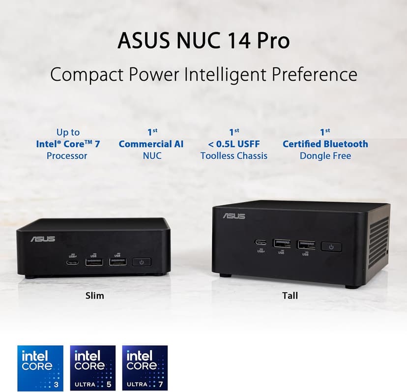 ASUS NUC 14 Pro Tall Full System Mini PC with Intel 14th Gen Core Ultra 7 155H, 32GB DDR5 RAM, 1TB PCIe G4x4 NVMe SSD, Thunderbolt 4,Win 11 Pro, Toolless Chassis Access, VESA Mount Included