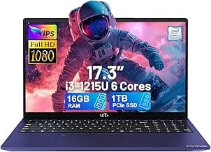 NIMO 17.3" IPS FHD-Laptop, Intel 6 Cores i3-1215U 16GB RAM 1TB SSD (Beat Ryzen 5 7520U, Up to 4.4GHz) Computer with 65W GaN Type C Backlit Keyboard Fingerprint, for Home Student and Business Blue