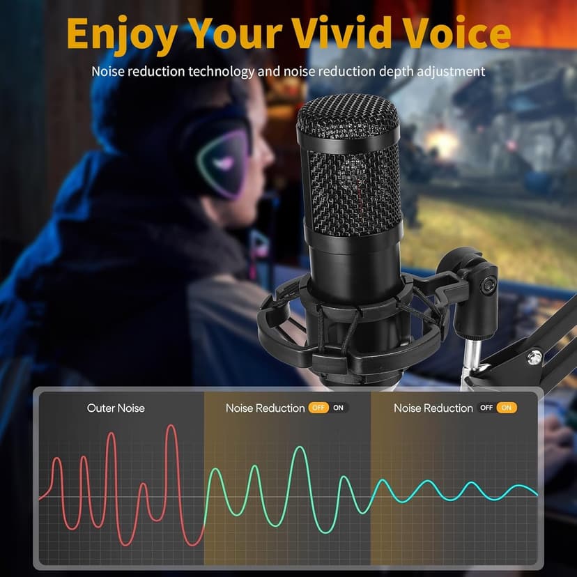 AMOOX Condenser Microphone,Professional USB Microphone Plug & Play PC Computer Microphone Condenser Cardioid Mic Kit with Adjustable Boom Arm Stand Shock Mount,for Podcast,Streaming,YouTube，Tiktok