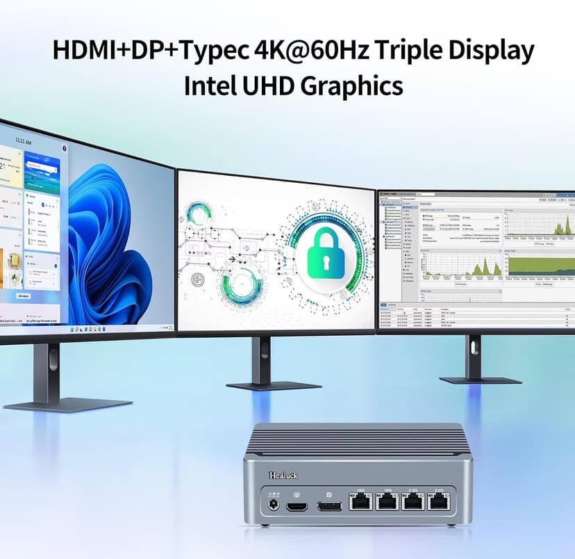 S7 Dual 10GbE Mini PC N305, Firewall Micro Appliance 4 LAN (2 x 10Gbit, 2 x i226V 2.5GbE), DDR5 8GB RAM 128GB SSD, 2 x NVMe Firewall Hardware, USB-C Port, 2USB3.2 10Gbps, SPK/MIC