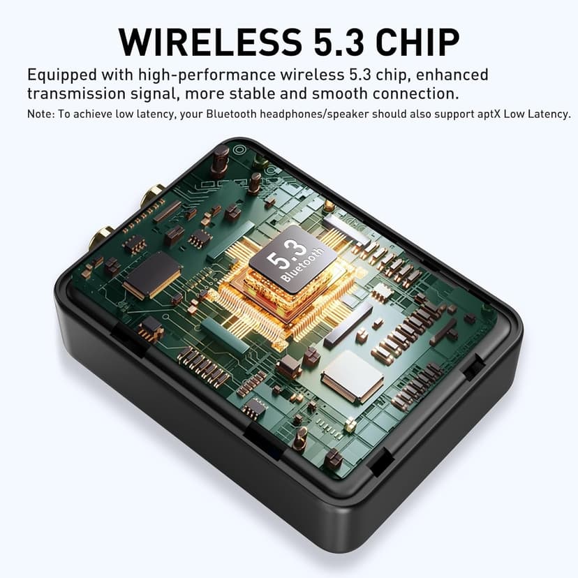 1Mii RCA Bluetooth 5.3 Adapter for TV, 3.5mm AUX Bluetooth Transmitter Receiver for 2 AirPods or Headphones, Home Stereo, Speakers, Projector, Treadmills, PC, with Volume Control, aptX Low Latency