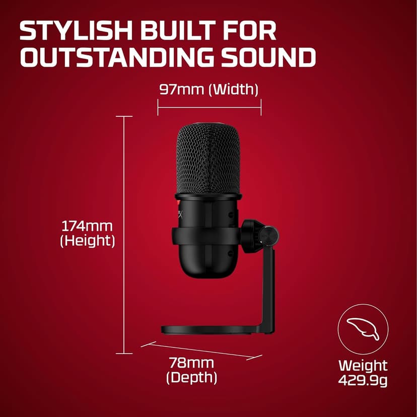 HyperX SoloCast – USB Condenser Gaming Microphone, for PC, PS4, PS5 and Mac, Tap-to-Mute Sensor, Cardioid Polar Pattern, great for Streaming, Podcasts, Twitch, YouTube, Discord,Black
