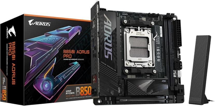 GIGABYTE B850I AORUS PRO AMD AM5 LGA 1718 Motherboard, Mini-ITX, DDR5, 2X M.2, PCIe 5.0, USB-C, WIFI7, 2.5GbE LAN, EZ-Latch, 5-Year Warranty
