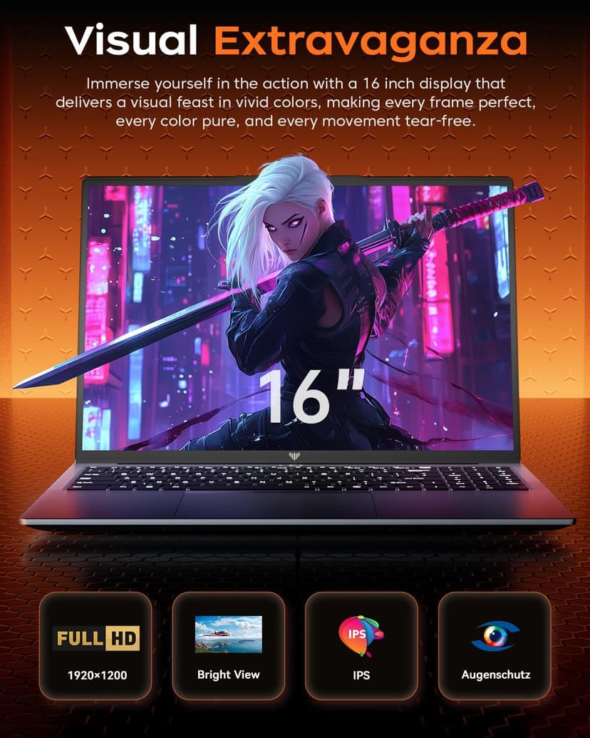 2025 Gaming Laptop, 16.0inch Laptop Computer with AMD Ryzen 7 5825U(8C/16T, Up to 4.5GHz), 16GB RAM 512GB NVMe SSD Windows 11 Laptop, Radeon RX Vega 8 Graphics,WiFi 6, Backlit KB