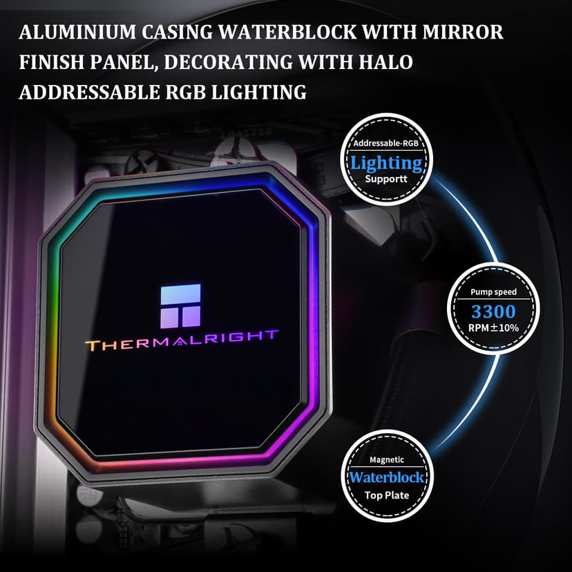 Thermalright Frozen Prism360 Black ARGB CPU Liquid Cooler,Efficient PWM Controlled Pump 3300RPM,3×TL-E12 Series PWM Fan,Water Cooling Computer Parts,for AMD AM4/AM5,Intel 1150/1151/1200/1700/2011