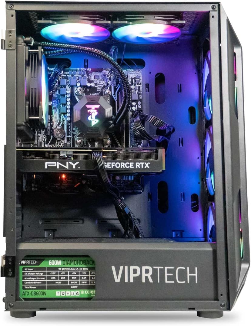 ViprTech Overlord 2.0 Liquid-Cooled PC - AMD Ryzen 7 5700X (4.6Ghz Turbo), RTX 4070 Super 12GB, 32GB DDR4 3200, 2TB NVMe SSD, 800W Gold PSU, VR-Ready, WiFi BT, Win 11, Gaming Desktop Computer