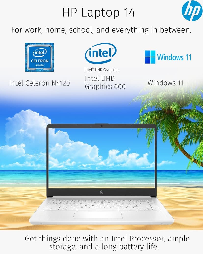 HP 14 inch Laptop Computer,Thin Lightweight 14 Laptop College Students,Intel Notebook Computer PC,8GB RAM 64GB eMMC+128GB SD Card,Windows 11 Laptop Microsoft Office 1Y,Camera,Long BatteryLife,White