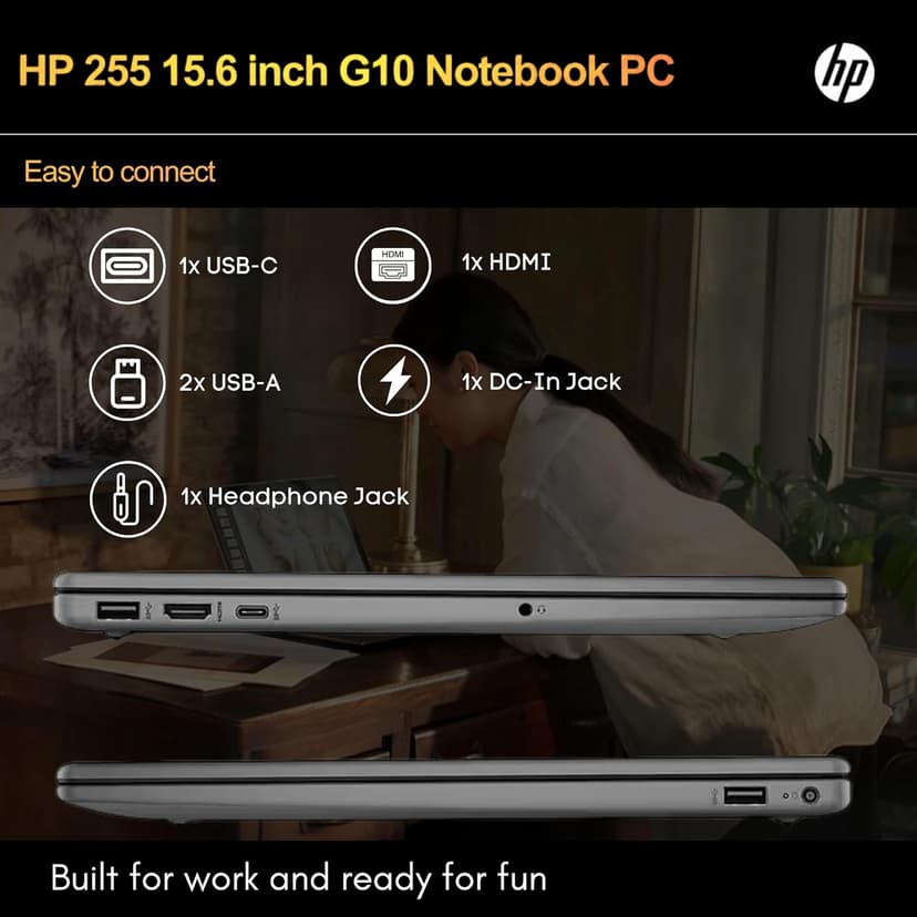 HP 255 G10 Laptop for Home or Work, 16GB RAM, 1TB SSD, 15.6" Full HD, Ryzen 3 7330U (Beat Intel i5-1135G7), HDMI, USB-C, Windows 11 Pro, Business and Fun Ready