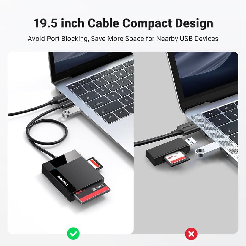 UGREEN SD Card Reader USB 3.0 Card Hub Adapter 5Gbps Read 4 Cards Simultaneously CF, CFI, TF, SDXC, SDHC, SD, MMC, Micro SDXC, Micro SD, Micro SDHC, MS, UHS-I (Black)