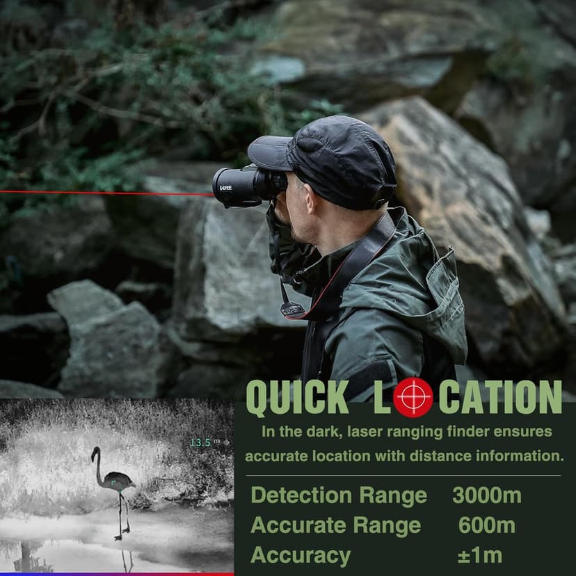 B50-640 LRF Thermal Binoculars for Hunting， Infrared Heat Night Vision with 50mm Focal Length, 640×480 pix @ < 30 mK NETD Sensor, LRF with 600m Accuracy, OLED High-Definition Display