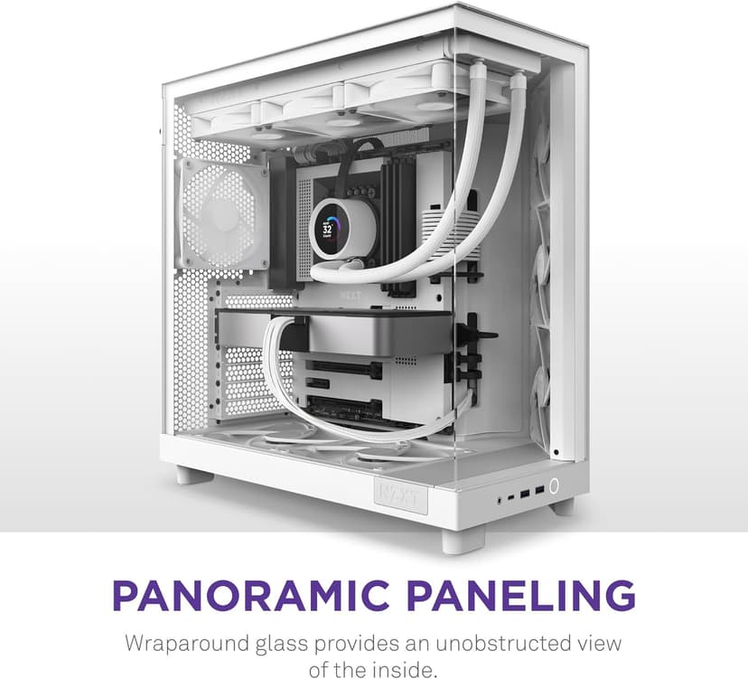 NZXT H6 Flow | CC-H61FW-01 | Compact Dual-Chamber Mid-Tower Airflow Case | Panoramic Glass Panels | High-Performance Airflow Panels | Includes 3 x 120mm Fans | Cable Management | White