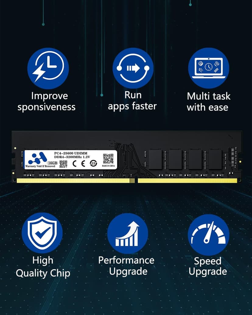 RAM DDR4 16GB 3200MHZ, PC4-25600 CL22 288PIN Desktop Memory 1.2V Non-ECC Unbuffered Intel AMD Compatible DIMM Computer PC Memory(Only Support Desktop)
