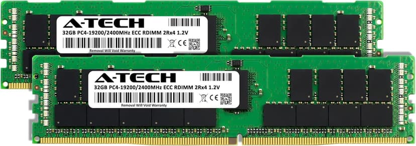 A-Tech 64GB Kit (2x32GB) DDR4 2400MHz PC4-19200 ECC RDIMM 2Rx4 Dual Rank 1.2V ECC Registered DIMM 288-Pin Server & Workstation RAM Memory Upgrade Modules (A-Tech Enterprise Series)