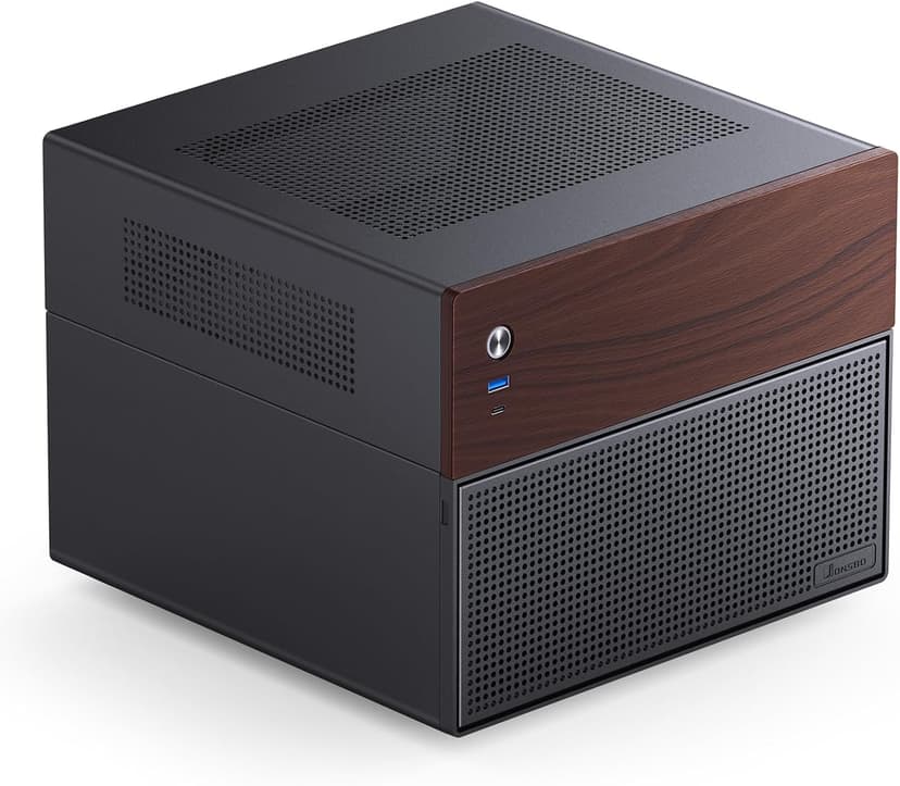 JONSBO N4 Black NAS Pc Case, Walnut Wood, 8-Drive Bay/6 * 3.5 "HDD (4 hot-swap,2 Non hot-swap),2 * 2.5SSD,Micro ATX Chassis, USB3.2Gen2Type-C, 1x120mm Fan Built-in, Black