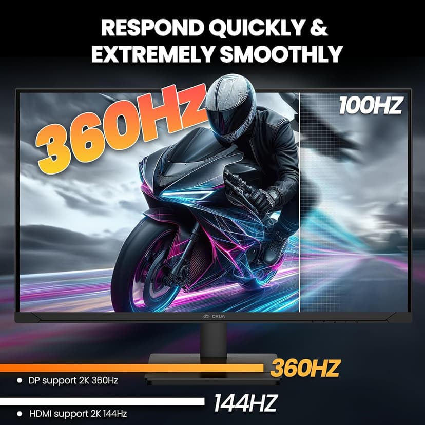 CRUA 27Inch Gaming Monitor 360HZ, QHD 1440P 120% sRGB IPS Computer Monitor with Built in Speaker, Height/Pivot/Swivel/Tilt Adjustable Vertical Monitor, Support FreeSync, DP&HDMI, Wall Mount-Black