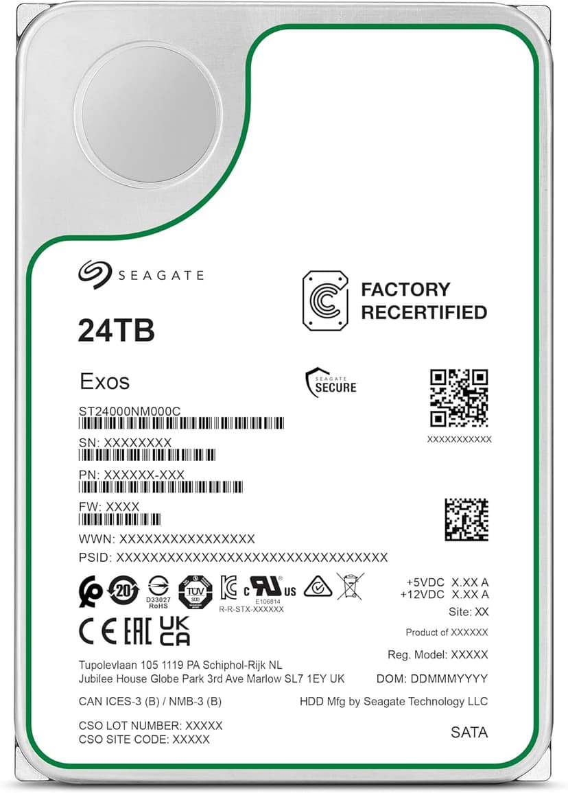 Seagate Exos ST24000NM000C 24TB 7.2K RPM SATA 6Gb/s 512e 3.5in Enterprise Hard Drive (Renewed)