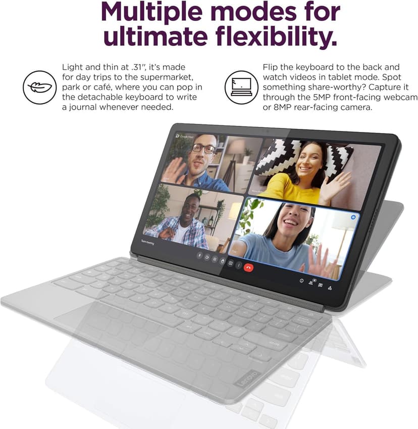 Lenovo Chromebook Duet 3 2-in-1 Tablet Laptop w/Detachable Keyboard (11" QHD Touchscreen, 8-Core Qualcomm CPU, 4GB RAM, 128GB (64GB eMMC + 64GB SD Card)) USI Pen, 8MP Webcam, Chrome OS, Grey