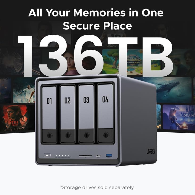 UGREEN NASync DXP4800 4-Bay Desktop NAS, Intel N100 Quad-core CPU, 8GB DDR5 RAM, 32G eMMC, 2 * 2.5GbE, 2 * M.2 NVMe Slots, 4K HDMI, Network Attached Storage (Diskless)