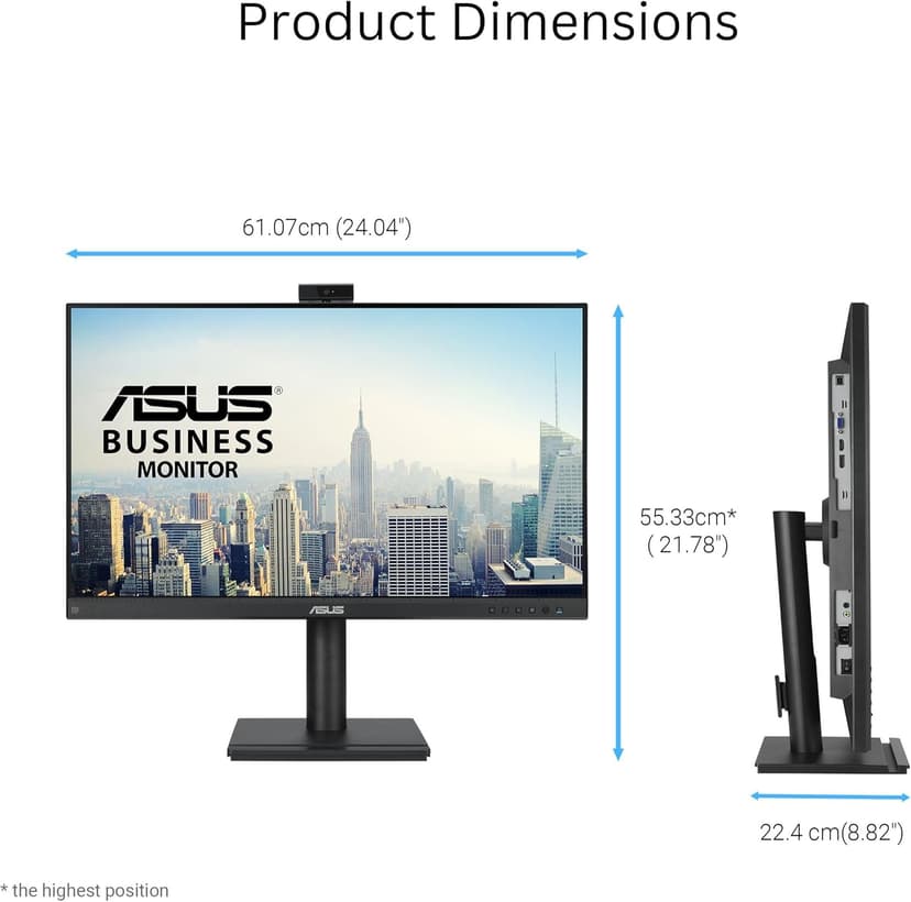 ASUS 27” 1080P Video Conferencing Monitor (BE279QFK) - Full HD, IPS, 100Hz, Frameless, Built-in Webcam, Mic Array, Speaker, Height Adjustable, Ergonomic Design, Eye Care, Wall Mountable, 3 yr warranty