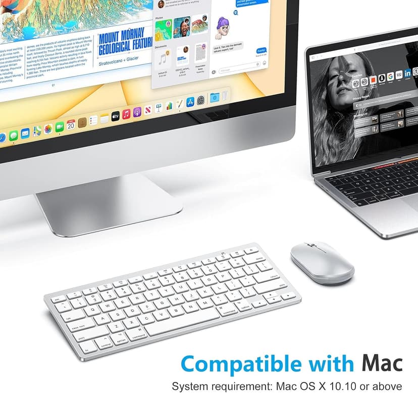 OMOTON Bluetooth Keyboard Compatible with Mac, Compact Wireless Keyboard Compatible with MacBook Pro/Air, iMac, Mac mini/Pro Laptop and PC (Silver)