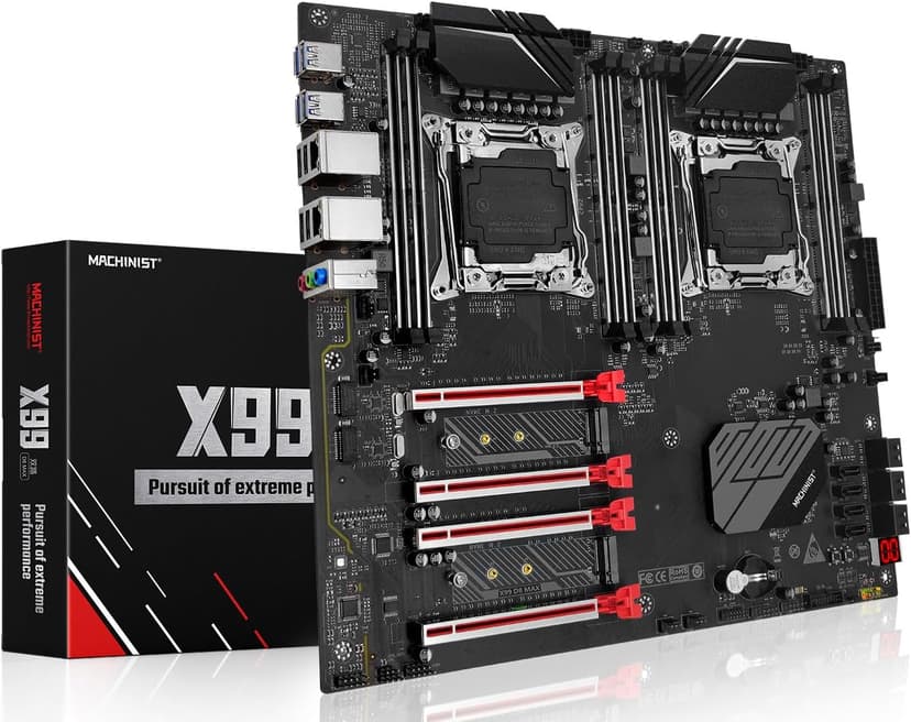 MACHINIST X99 Dual CPU Motherboard, Intel (5th/6th Gen) LGA 2011-V3 Computer Server Motherboards (E-ATX, PCIe 3.0, DDR4, Dual LAN, M.2, SATA 6Gb/s) for Intel Core i7, XEON E5 V3/V4 Series X99-D8 (Red)
