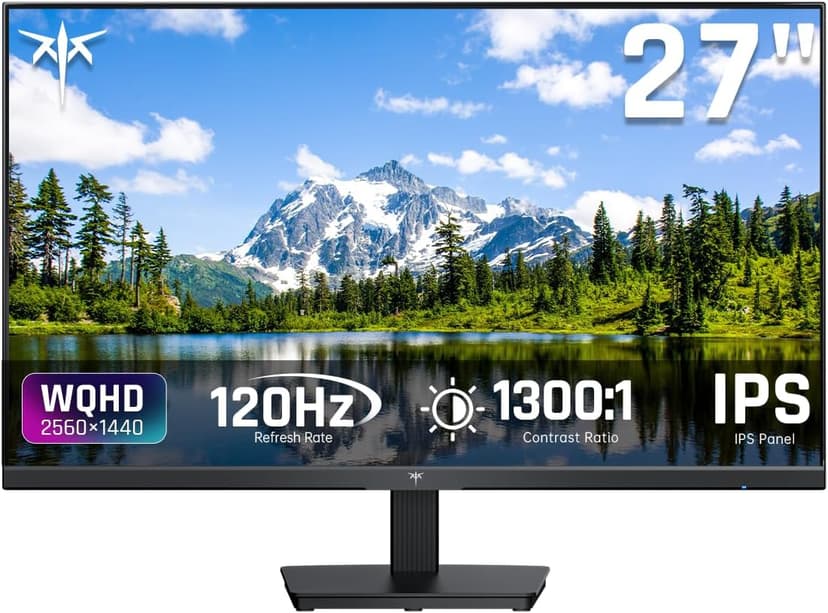27 Inch Computer Monitor - QHD (2560 x 1440) Display, Up to 120Hz Monitor, IPS Panel, 123% sRGB, HDMI 2.0 x 2 & DP 1.4 x1, Freesync & G-sync, Eye-Friendly Screen PC Monitors for Work Gaming