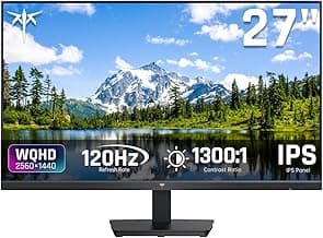27 Inch Computer Monitor - QHD (2560 x 1440) Display, Up to 120Hz Monitor, IPS Panel, 123% sRGB, HDMI 2.0 x 2 & DP 1.4 x1, Freesync & G-sync, Eye-Friendly Screen PC Monitors for Work Gaming