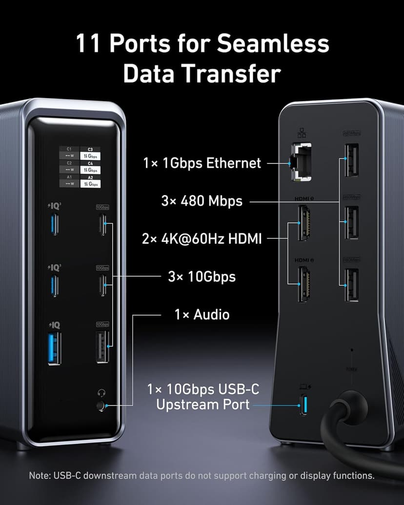 Anker Prime Docking Station, 14-Port with 160W Max Output, 10Gbps Fast Data Transfer, Real-Time Smart Interface, Audio and Ethernet Ports, Dual 4K Displays for Dell, HP, Lenovo and More