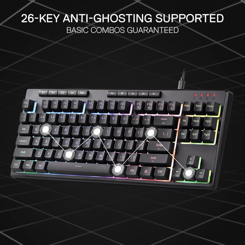 Redragon K516 Shiva TKL Wired RGB Membrane Gaming Keyboard, 87 Keys Mechanical-Feel Keyboard w/Smooth Linear Switch, On-Board Macro & Dedicated Multimedia Keys, 16.8M RGB Backlit, Software Supported