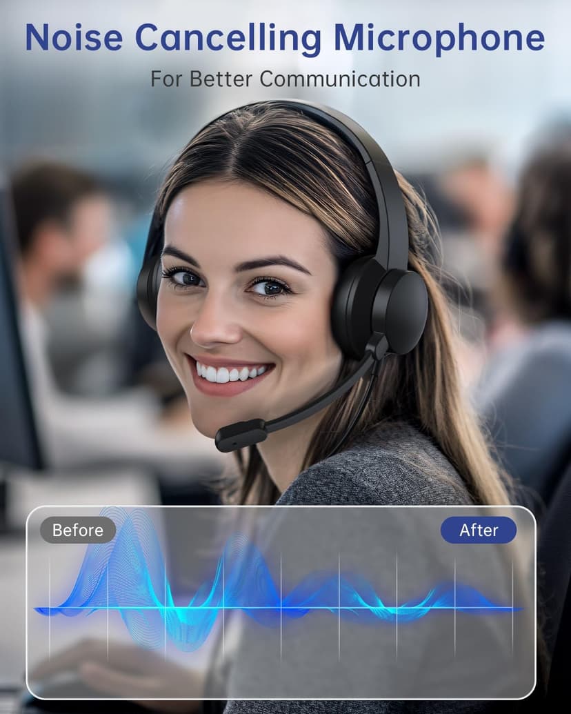 USB Headset with Microphone for PC, Wired Headphones with Mic USB Headset with Noise Cancelling Microphone, Computer Headset with Microphone for Home Office Online Class Teams Skype（Black）
