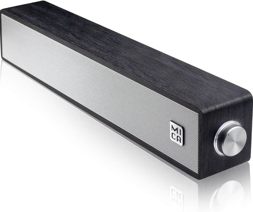 MICA Computer Speakers, Wired Computer Sound Bar, Wooden Mini Soundbar, USB Powered PC Speakers 3.5mm AUX & PC Input (Black)