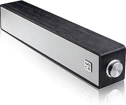 MICA Computer Speakers, Wired Computer Sound Bar, Wooden Mini Soundbar, USB Powered PC Speakers 3.5mm AUX & PC Input (Black)