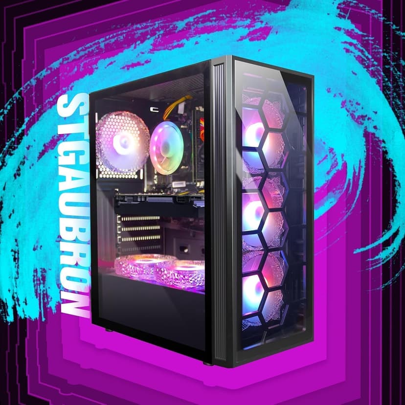 STGAubron Gaming Desktop PC, Intel Core i7 up to 3.9GHz, GeForce GTX 1660 Super 6G, 32G RAM, 1T SSD, 600M WiFi, BT 5.0, RGB Fan x6, RGB BT Sound Bar, Windows 10 Home