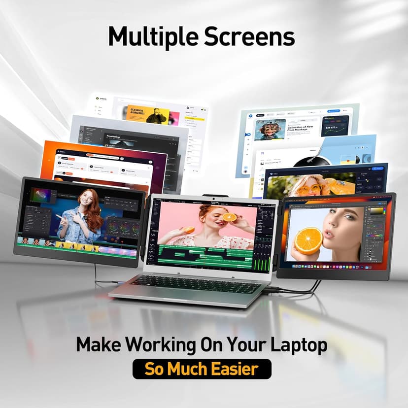 Laptop Screen Extender, 14.2" Portable Triple Monitor for Laptop with Full HD IPS Display, Laptop Extended Monitor Compatible with Mac, Windows, Chrome, Fits 13-17 Inch Laptops