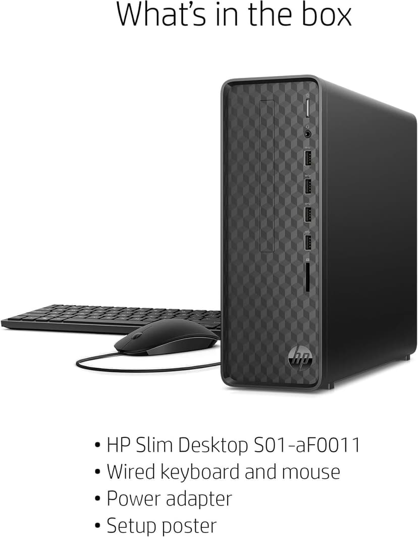 HP High Performance Slim Desktop PC, Intel Core i3-12100 Processor, 12GB DDR4 RAM, 512GB PCIe SSD DVD, Wi-Fi, HDMI, VGA, Keyboard + Mouse, Windows 11 Professional, Black