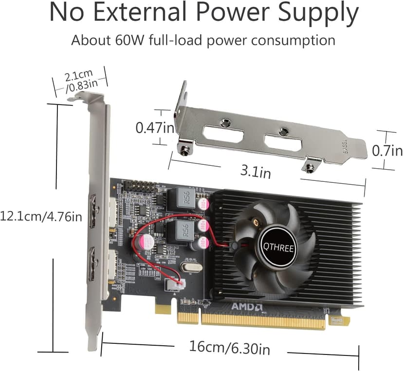 QTHREE Radeon HD 6570 Low Profile Graphics Card,Dual HDMI,1GB,GDDR3,64-Bits,Desktop Video Card for PC Gaming,PCI-Express X16,Computer GPU