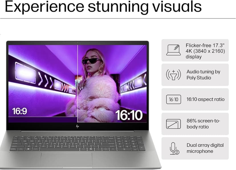 HP Envy 17 AI PC Laptop (17.3" 4K UHD (3840 x 2160), NVIDIA RTX 3050, Intel Core Ultra 7 155U (> i9-12900H), 64GB DDR5, 4TB SSD) for Business, Creator, Designer, IR Webcam, Wi-Fi 7, Win 11 Pro, 2025