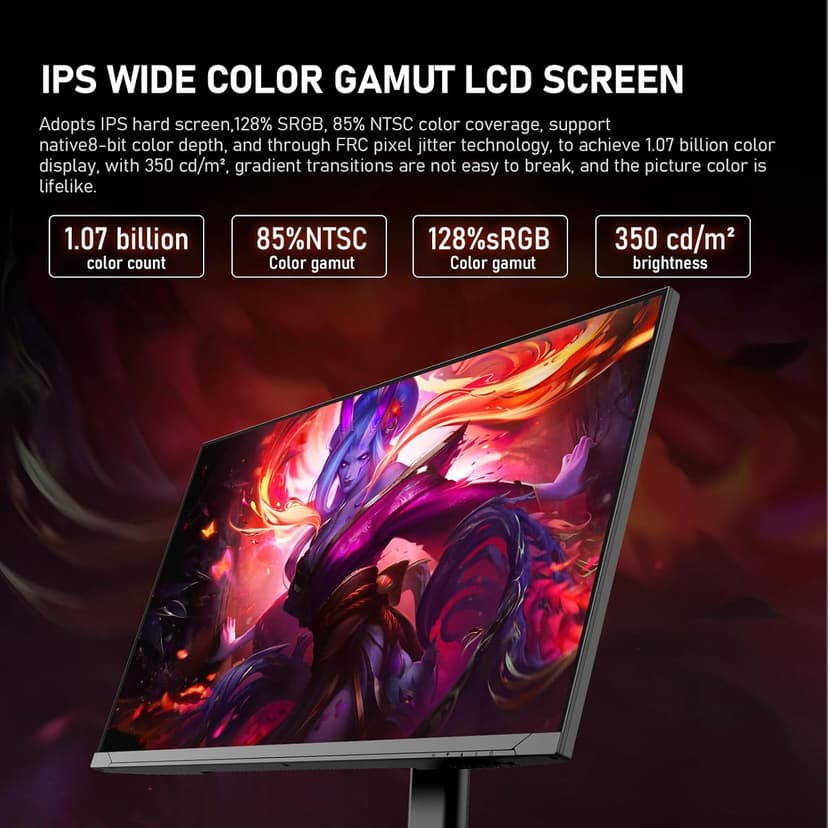 27 inch IPS PC Screen, 4K Gaming Monitor 144Hz, 1ms, FreeSync, 128% sRGB, 178° Wide Viewing Angle, HDMI 2.1, DisplayPort,Height-Adjustable and Swivel,75 * 75MM Wall Mount Compatible - Black