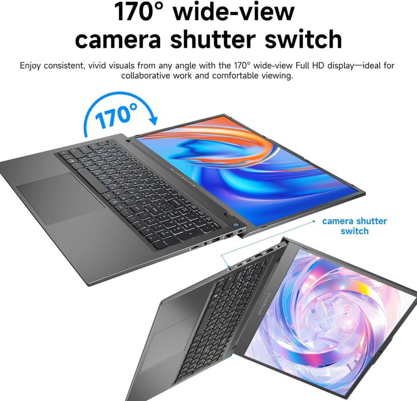 Machcreator Business Laptop, 17.3" FHD 120Hz, Intel Processor, 16GB DDR5 RAM, 1TB SSD, Backlit Keyboard, Large Touchpad, MicroSD Card Reader, Camera Shutter Switch, Wi-Fi, Win 11 Home, Grey