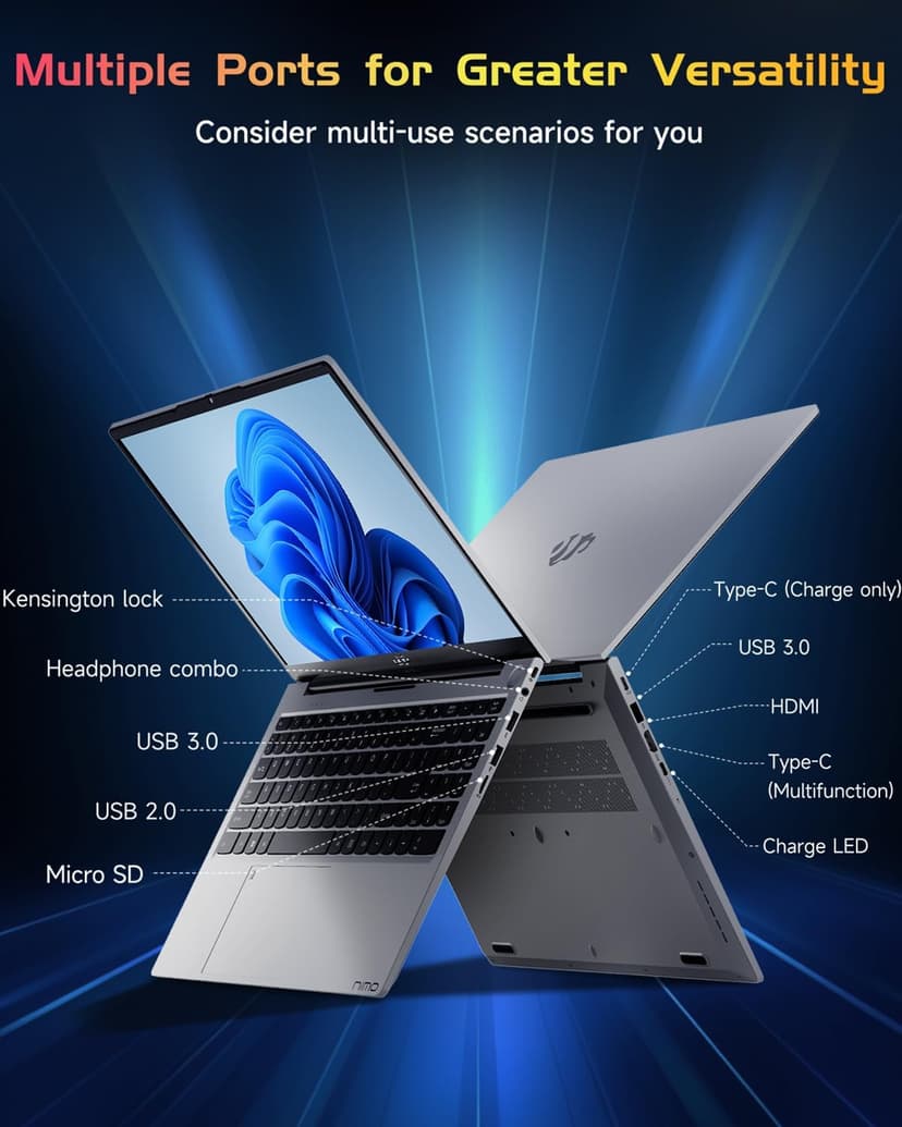 NIMO 15.6 IPS FHD-Student-Laptop, 16GB RAM 1TB SSD Intel Pentium Quad-Core N100 Backlit Keyboard Fingerprint (Beat to i3-1115G4, Up to 3.4GHz) Computer with WiFi 6 Numpad Win 11 Silver