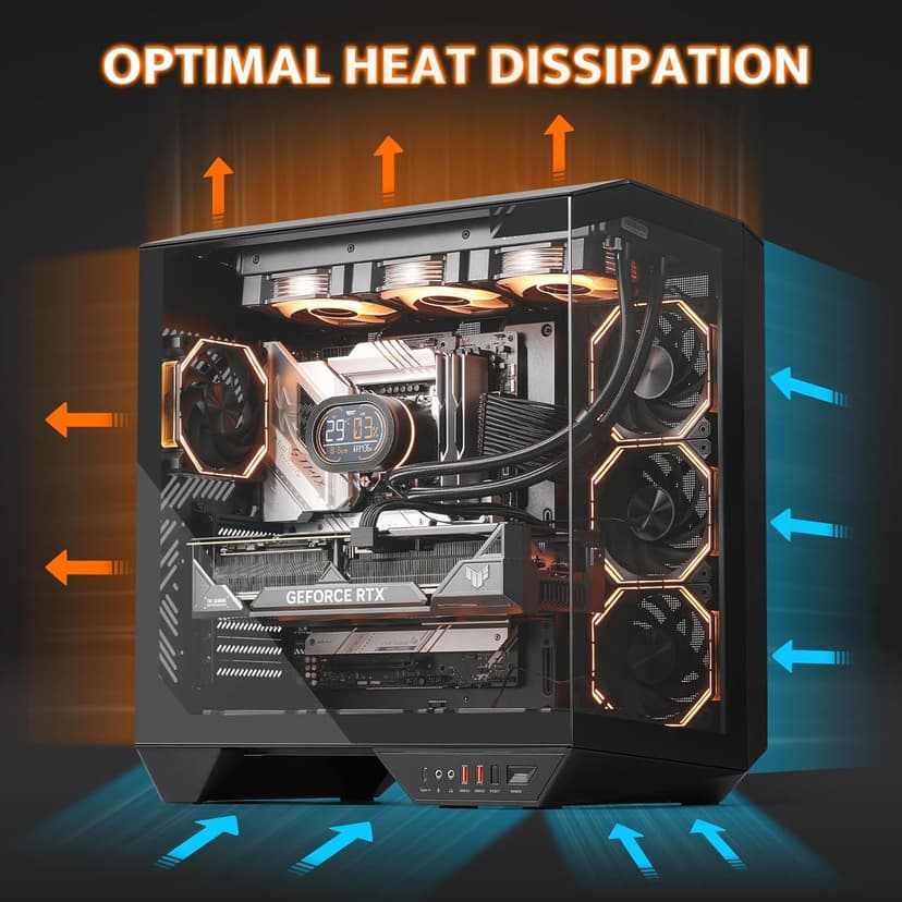 darkFlash Full-Tower ATX Gaming PC Case, Back Plug-in Motherboard, Dual-Chamber, Panoramic Glass, Up to 2 x 360mm Radiators, RTX 40 Compatible(DY470) (4 PWM ARGB Fans, Black)