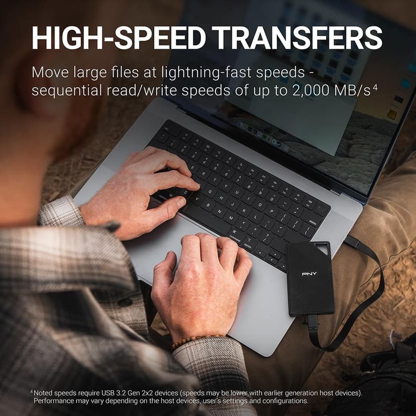 PNY RP60 2TB Portable SSD - Up to 2000MB/s, USB-C, USB 3.2 Gen2x2 - Rugged, IP65 Rated, Water/Dust/Drop Resistant - For Photos, Videos, Gaming and more - External Solid-State Drive - PSD0CS3060-2TB-RB