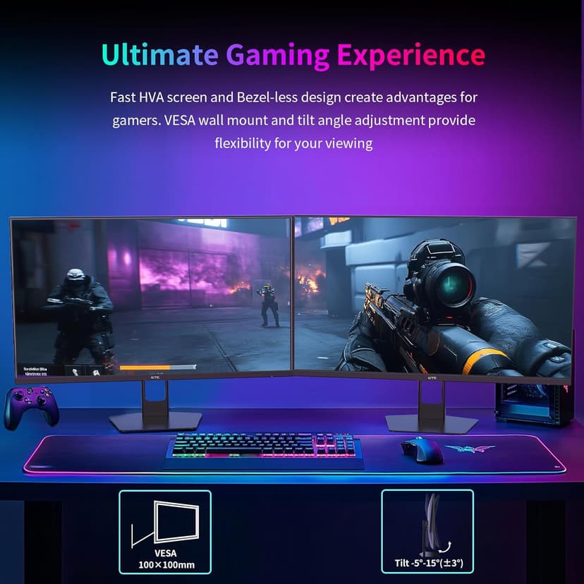 27 Inch Gaming Monitor 240Hz 1440P QHD Computer Monitor, FreeSync G-Sync Compatible, 1ms 2K Gamer Monitor with HDR, 130% sRGB, HDMI DisplayPort, Tilt Adjustable, Eye Care,H27E22S