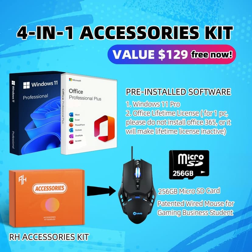 HP 2025 14 Inch Laptop Computer, Office Lifetime License, Intel Processor N150, 16 GB RAM, 384 GB Storage(128GB UFS+256GB MSD), Copilot AI, Wi-Fi 6, Webcam, Lightweight, Windows 11 Pro, w/Accessories