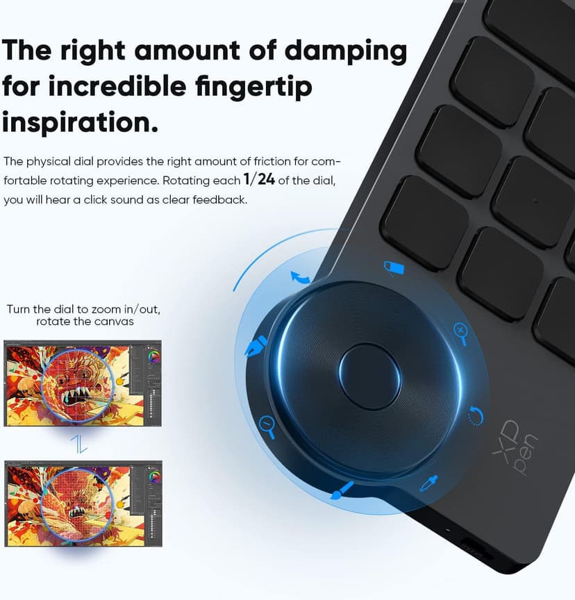 XPPen Mini Keydial ACK05 Wireless Shortcut Keyboard Bluetooth Programmable Express Remote Control with Dial & Customized Express Keys for Drawing Tablet PC MacBook Windows Images Video Editing