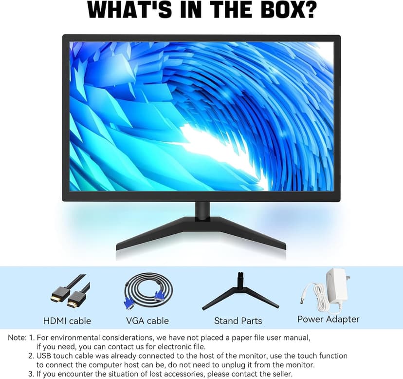 22" Touchscreen Monitor IPS FHD 1920x1080P PC Monitor, 10-Point Touch Screen Computer Display with HDMI VGA Ports, Built-in Speakers, VESA Wall Mountable, Black