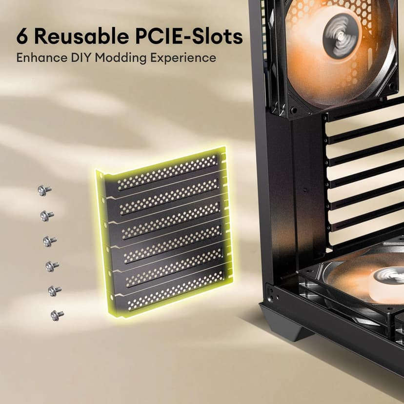 Genuine Walnut Wood PC Case, Pre-Installed 4 x 120mm ARGB & PWM Fans, Type-C Port, Panoramic View Tempered Glass Side Panel, Black, ATX Case, Mid-Tower, Mirage 6